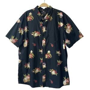 PacSun Dark Floral Short Sleeve Shirt Men XL Black Pink Button Up Cotton Beach